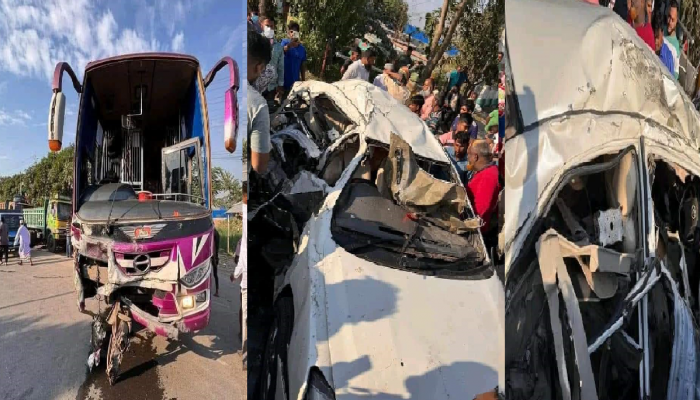 যাত্রীবাহী বাসের সাথে প্রাইভেট কারের সংঘর্ষে ঘটনাস্থলে নিহত তিন।