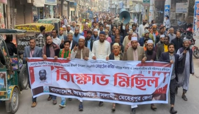 মেহেরপুরে জামায়াত ইসলামীর বিক্ষোভ মিছিল