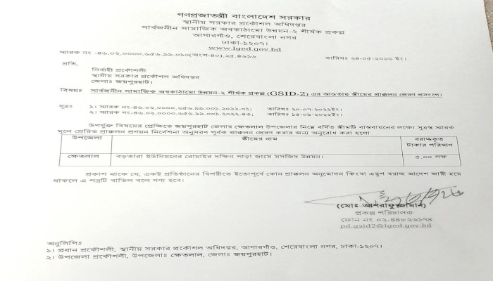 ক্ষেতলালের রোয়াইড় দক্ষিণ পাড়া জামে মসজিদে ৫ লক্ষ টাকা অনুদান: প্রতিমন্ত্রী আব্দুল বারীর প্রতি কৃতজ্ঞতা প্রকাশ