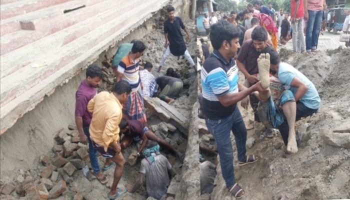 চাঁপাইনবাবগঞ্জে ড্রেন নির্মাণকাজে প্রাচীর ধস, আহত ৪
