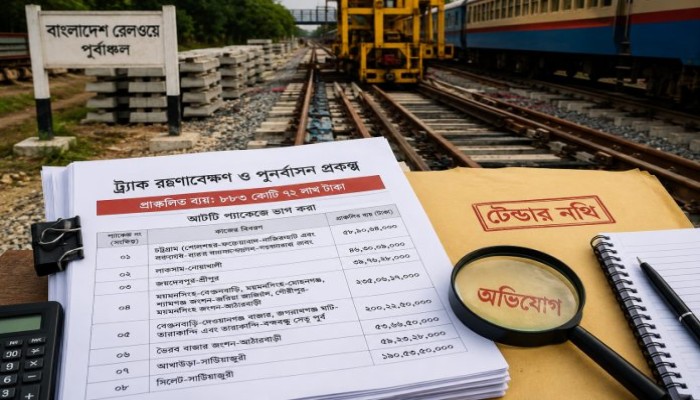 ৮৮৪ কোটি টাকার রেল প্রকল্পে পছন্দের ঠিকাদারকে সুবিধা দিতে প্যাকেজ তৈরির অভিযোগ